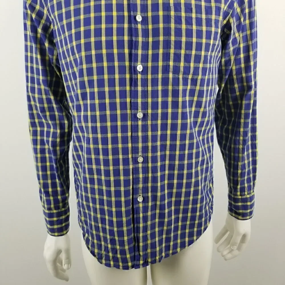 J. Crew Blue & Yellow Washed Shirt in Bold Tattersall Plaid Button Down Small